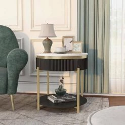 Kivelle 23 in. Dark Walnut and White Round Wood End Table with Drawer by Furniture of America 13 Kivelle 23 in. Dark Walnut and White Round Wood End Table with Drawer by Furniture of America -Furniture of America Sales Store dark walnut white and gold furniture of america end side tables idf 4412wn e 31 1000