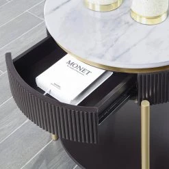 Kivelle 23 in. Dark Walnut and White Round Wood End Table with Drawer by Furniture of America 9 Kivelle 23 in. Dark Walnut and White Round Wood End Table with Drawer by Furniture of America -Furniture of America Sales Store dark walnut white and gold furniture of america end side tables idf 4412wn e 4f 1000