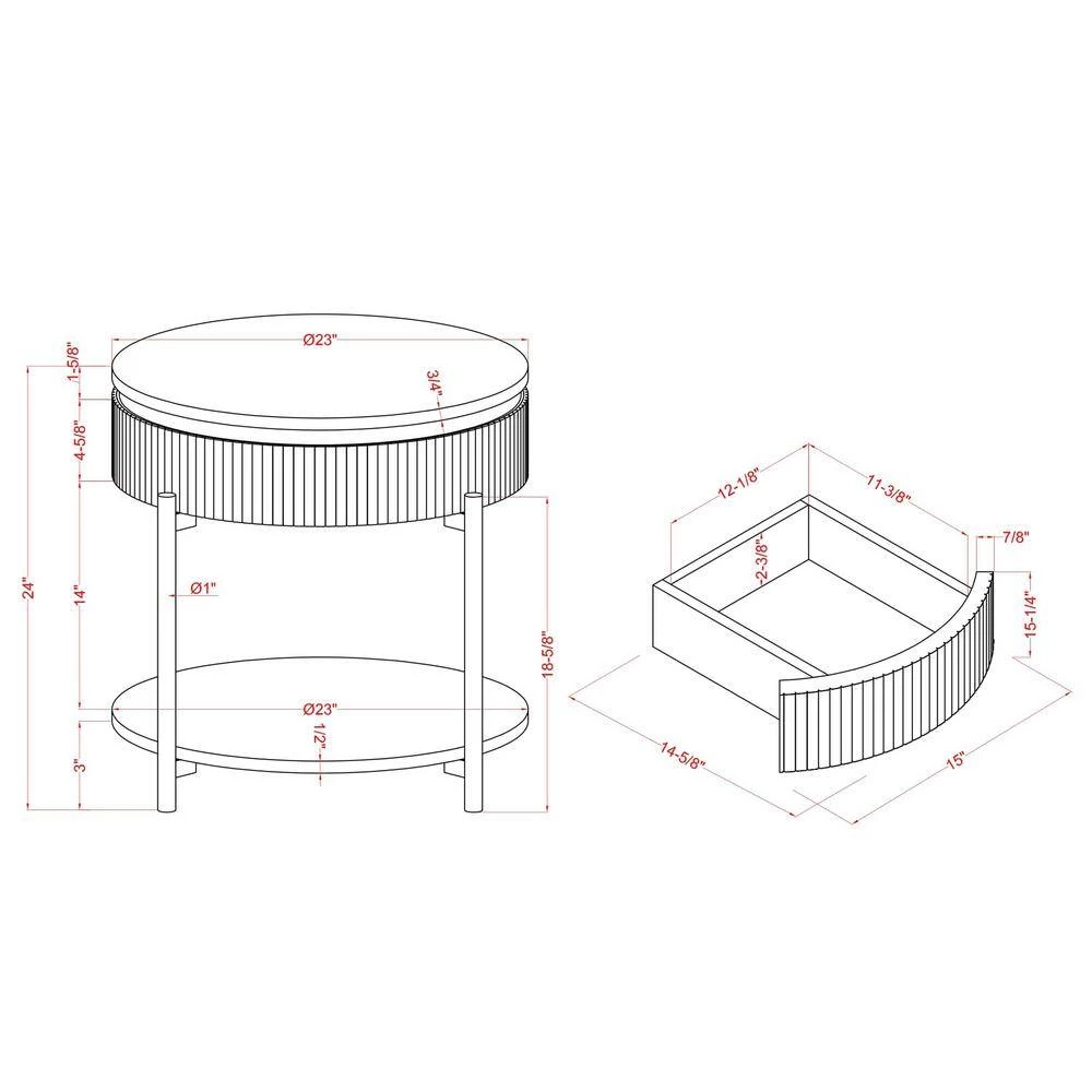 Kivelle 23 in. Dark Walnut and White Round Wood End Table with Drawer by Furniture of America 6 Kivelle 23 in. Dark Walnut and White Round Wood End Table with Drawer by Furniture of America - Image 6