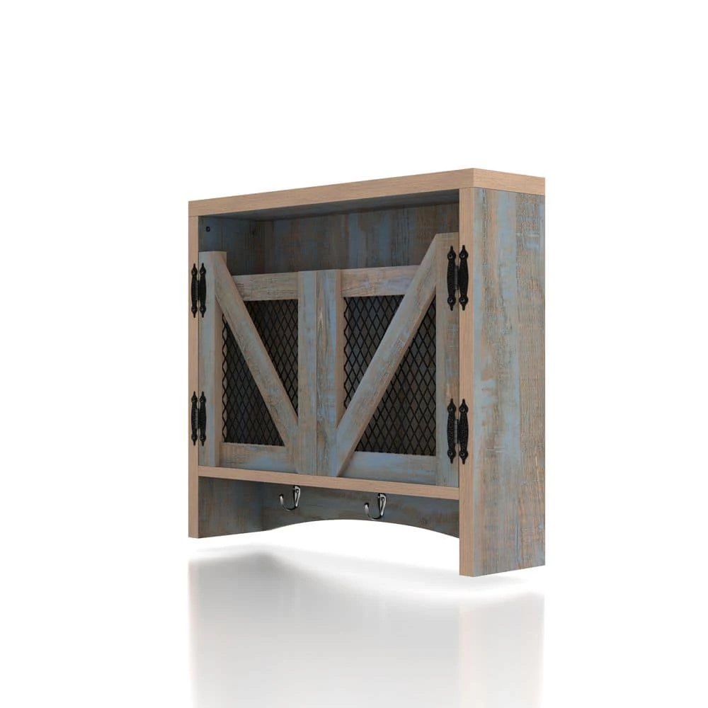 Perine Distressed Blue Wall Storage Organizer with Shelf by Furniture of America 1 Perine Distressed Blue Wall Storage Organizer with Shelf by Furniture of America