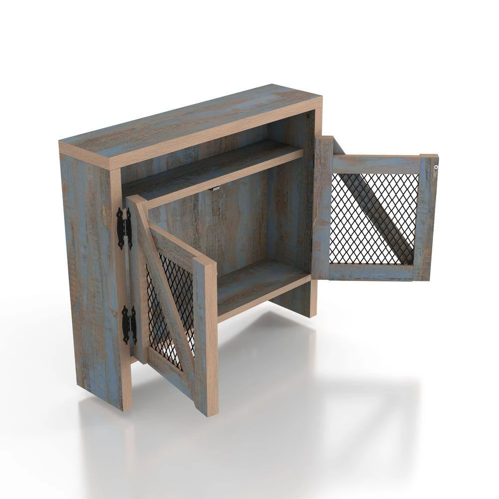 Perine Distressed Blue Wall Storage Organizer with Shelf by Furniture of America 2 Perine Distressed Blue Wall Storage Organizer with Shelf by Furniture of America - Image 2