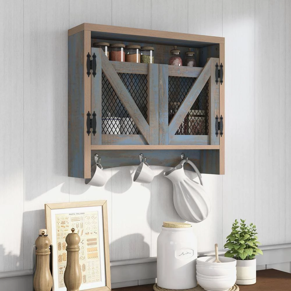 Perine Distressed Blue Wall Storage Organizer with Shelf by Furniture of America 7 Perine Distressed Blue Wall Storage Organizer with Shelf by Furniture of America - Image 7