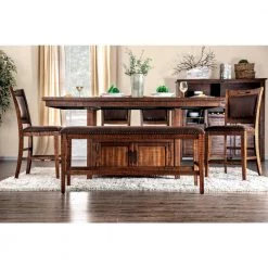 Remy Light Walnut Nailhead Counter Height Bench by Furniture of America -Furniture of America Sales Store distressed dark oak furniture of america dining benches idf 3061pbn c3 1000