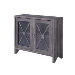 Carden Distressed Gray Accent Storage Cabinet With Glass Window-Panel Doors by Furniture of America