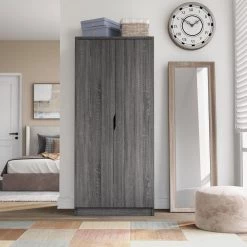 Alwin Distressed Gray Wardrobe Armoire With Hanging Clothes Rod And 1-Shelf by Furniture of America -Furniture of America Sales Store distressed gray furniture of america armoires wardrobes idi k20029 31 1000