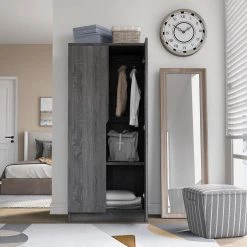 Alwin Distressed Gray Wardrobe Armoire With Hanging Clothes Rod And 1-Shelf by Furniture of America -Furniture of America Sales Store distressed gray furniture of america armoires wardrobes idi k20029 4f 1000