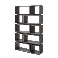 Gari 65.25 in. Distressed Gray/Black Faux Wood 10-shelf Etagere Bookcase with Open Back by Furniture of America