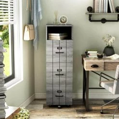 Macsen Distressed Gray 3-Drawer File Cabinet with Wheels by Furniture of America