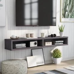 Evaine 60 in. Distressed Gray Wood Floating TV Stand Fits TVs Up to 66 in. with Wall Mount Feature by Furniture of America