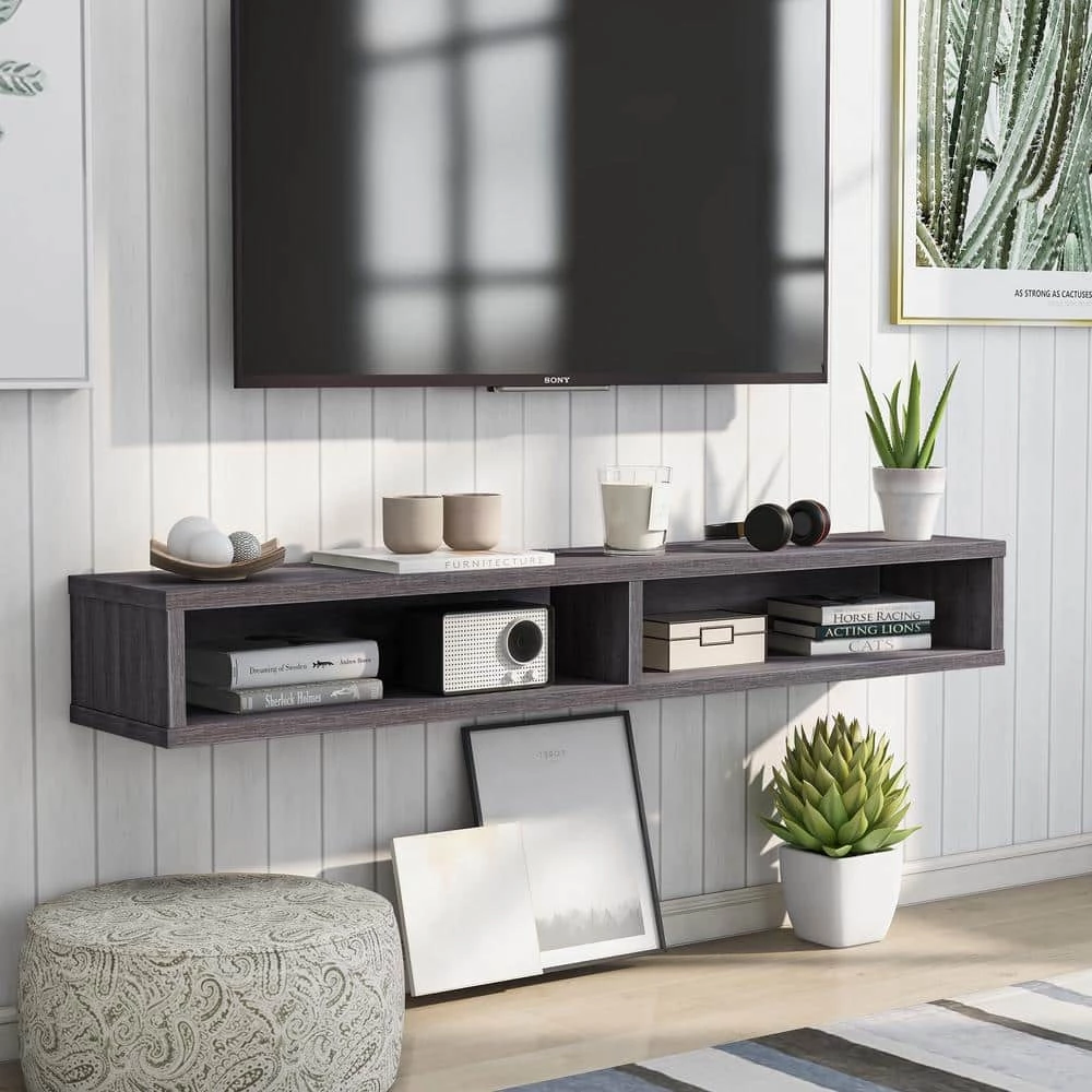 Evaine 60 in. Distressed Gray Wood Floating TV Stand Fits TVs Up to 66 in. with Wall Mount Feature by Furniture of America 1 Evaine 60 in. Distressed Gray Wood Floating TV Stand Fits TVs Up to 66 in. with Wall Mount Feature by Furniture of America