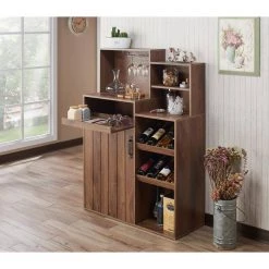 Manakara Distressed Walnut Baker's Rack with 8-Bottle Wine Rack by Furniture of America -Furniture of America Sales Store distressed walnut furniture of america baker s racks fgi 17703c21 c3 1000