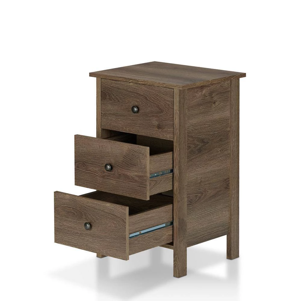 Lana 3-Drawer Distressed Walnut Nightstand by Furniture of America 4 Lana 3-Drawer Distressed Walnut Nightstand by Furniture of America - Image 4