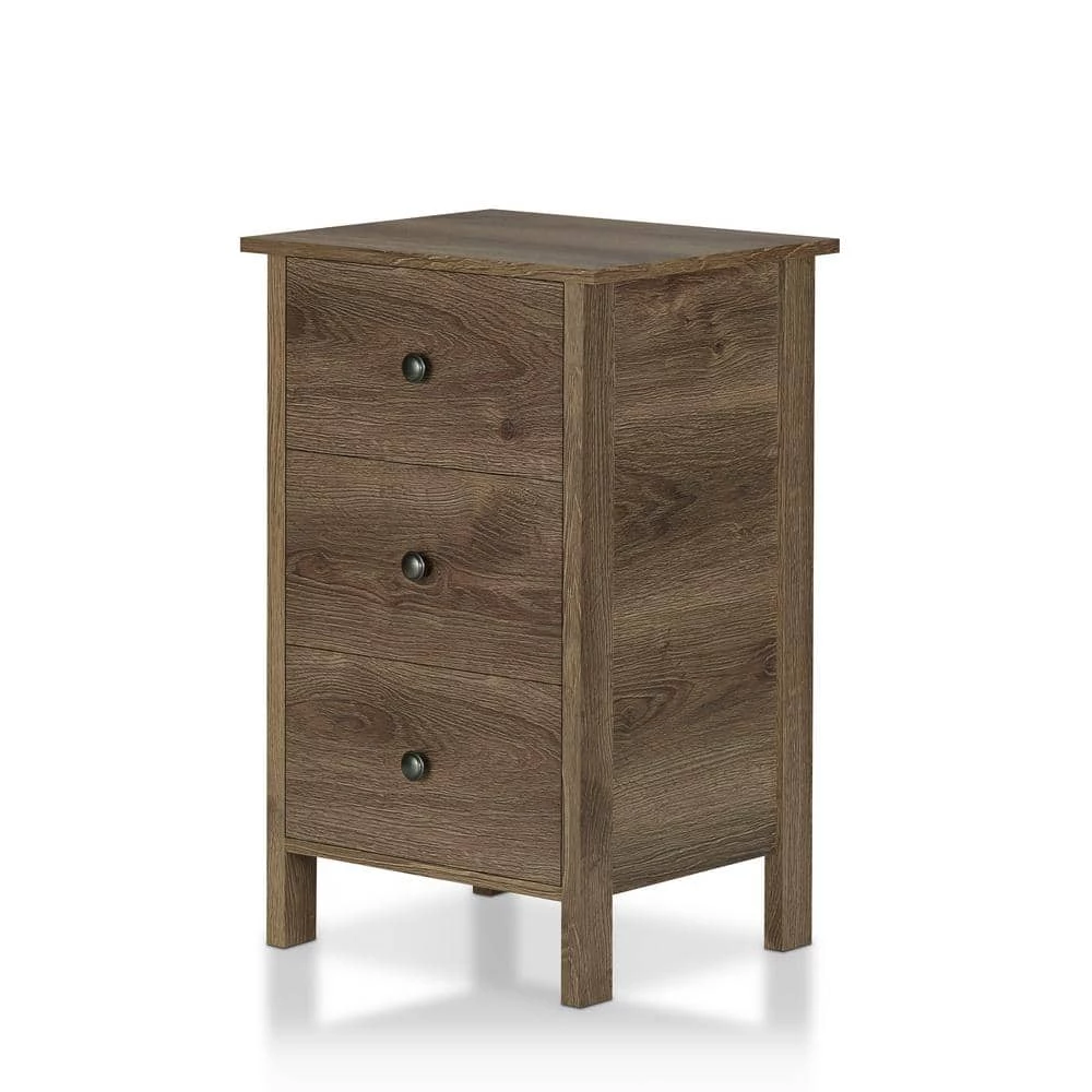 Lana 3-Drawer Distressed Walnut Nightstand by Furniture of America 2 Lana 3-Drawer Distressed Walnut Nightstand by Furniture of America - Image 2