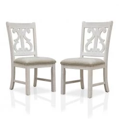 Wicks Distressed White and Gray Padded Dining Chair (Set of 2) by Furniture of America