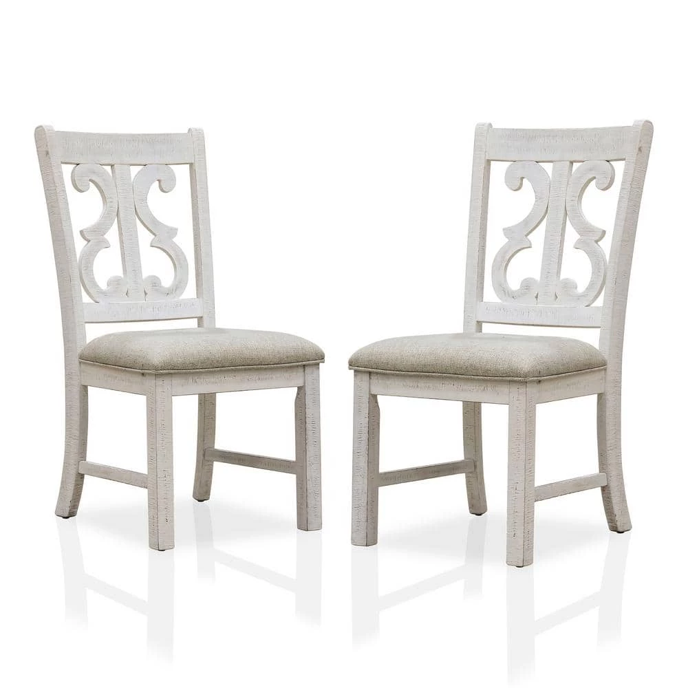 Wicks Distressed White and Gray Padded Dining Chair (Set of 2) by Furniture of America 1 Wicks Distressed White and Gray Padded Dining Chair (Set of 2) by Furniture of America