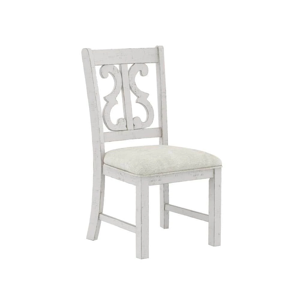 Wicks Distressed White and Gray Padded Dining Chair (Set of 2) by Furniture of America 2 Wicks Distressed White and Gray Padded Dining Chair (Set of 2) by Furniture of America - Image 2