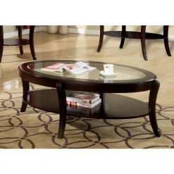 Uluru 52.5 in. Espresso and Clear Oval Glass Coffee Table with 1-Shelf by Furniture of America -Furniture of America Sales Store espresso furniture of america coffee tables idf 4488c 31 1000