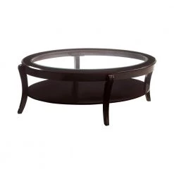 Uluru 52.5 in. Espresso and Clear Oval Glass Coffee Table with 1-Shelf by Furniture of America