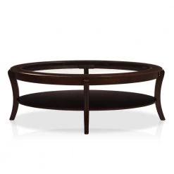 Uluru 52.5 in. Espresso and Clear Oval Glass Coffee Table with 1-Shelf by Furniture of America -Furniture of America Sales Store espresso furniture of america coffee tables idf 4488c c3 1000