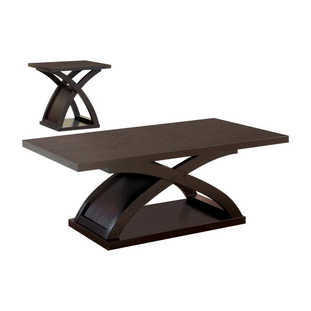 Luxor 2-Piece 48 in. Espresso Large Rectangle Wood Coffee Table Set with Shelf by Furniture of America 4 Luxor 2-Piece 48 in. Espresso Large Rectangle Wood Coffee Table Set with Shelf by Furniture of America - Image 4