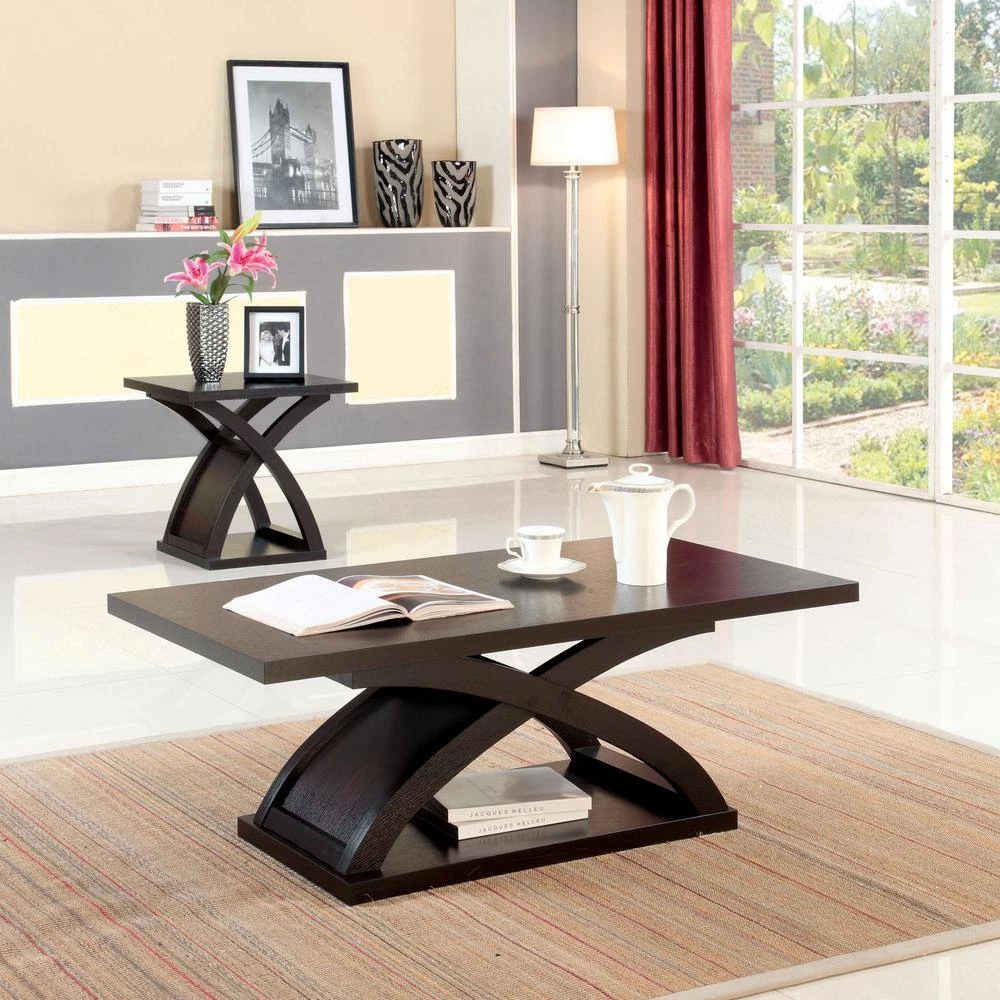 Luxor 2-Piece 48 in. Espresso Large Rectangle Wood Coffee Table Set with Shelf by Furniture of America 3 Luxor 2-Piece 48 in. Espresso Large Rectangle Wood Coffee Table Set with Shelf by Furniture of America - Image 3