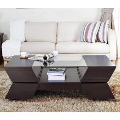 Kornat 47 in. Espresso Rectangle Glass Coffee Table by Furniture of America -Furniture of America Sales Store espresso furniture of america coffee tables ynj 1405 5 4f 1000