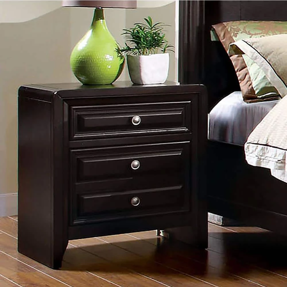 Tucson 3-Drawer Espresso Nightstand by Furniture of America 2 Tucson 3-Drawer Espresso Nightstand by Furniture of America - Image 2