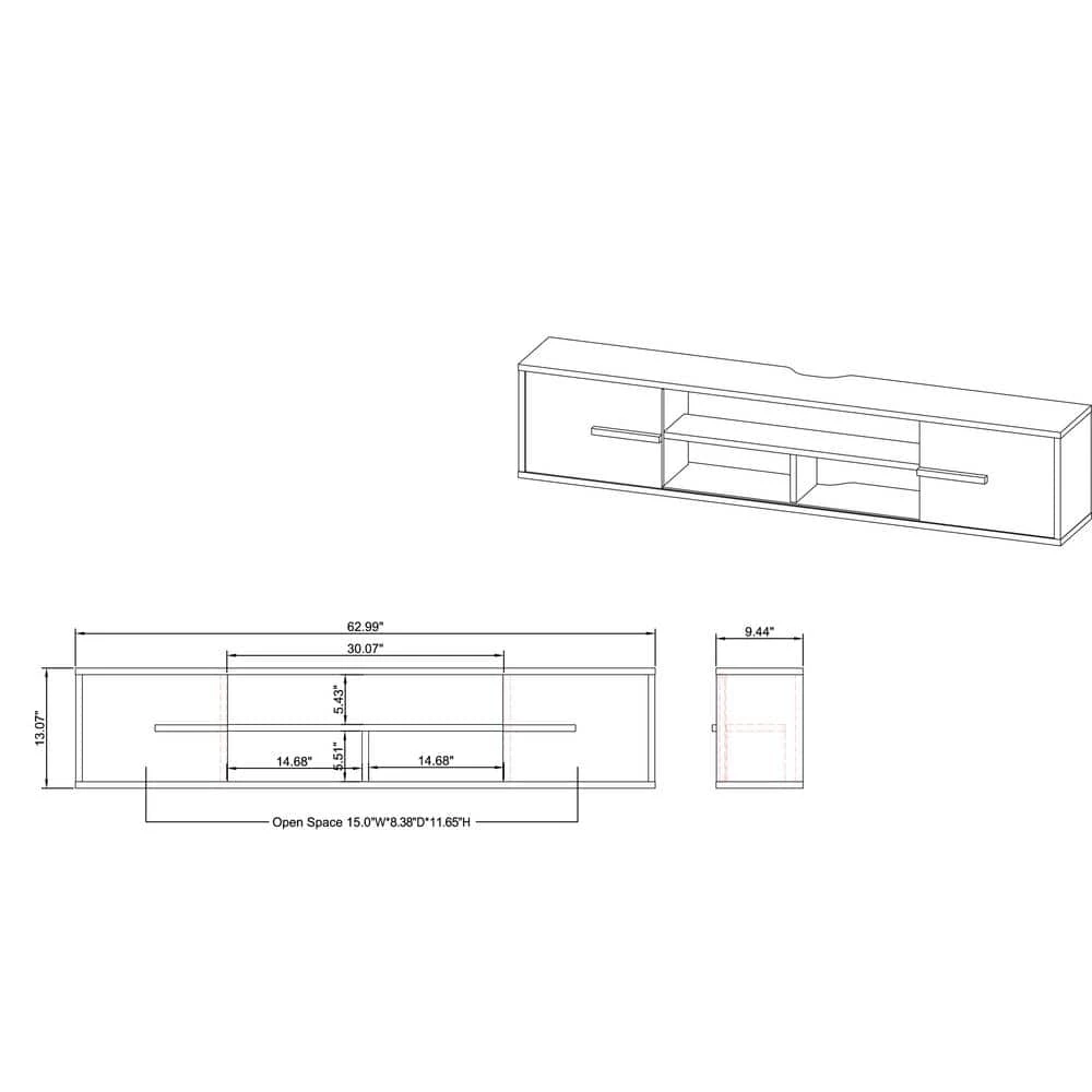 Nowlin 63 in. Faux Cement MDF Floating TV Stand with Sliding Doors Fits Up to 70 in TV by Furniture of America 6 Nowlin 63 in. Faux Cement MDF Floating TV Stand with Sliding Doors Fits Up to 70 in TV by Furniture of America - Image 6