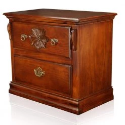 Polasca 2-Drawer Glossy Dark Pine Nightstand 24.25 in. H x 28 in. W x 16 in. D by Furniture of America