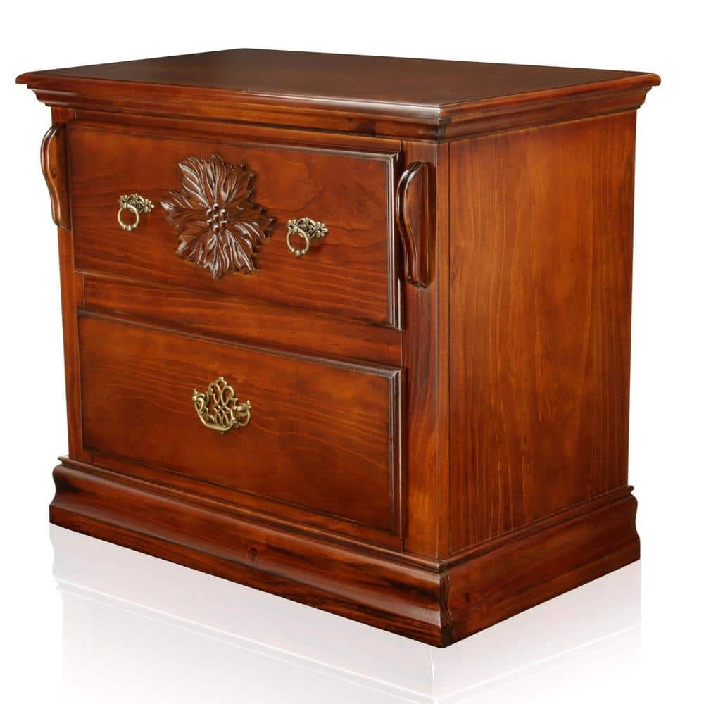 Polasca 2-Drawer Glossy Dark Pine Nightstand 24.25 in. H x 28 in. W x 16 in. D by Furniture of America 1 Polasca 2-Drawer Glossy Dark Pine Nightstand 24.25 in. H x 28 in. W x 16 in. D by Furniture of America