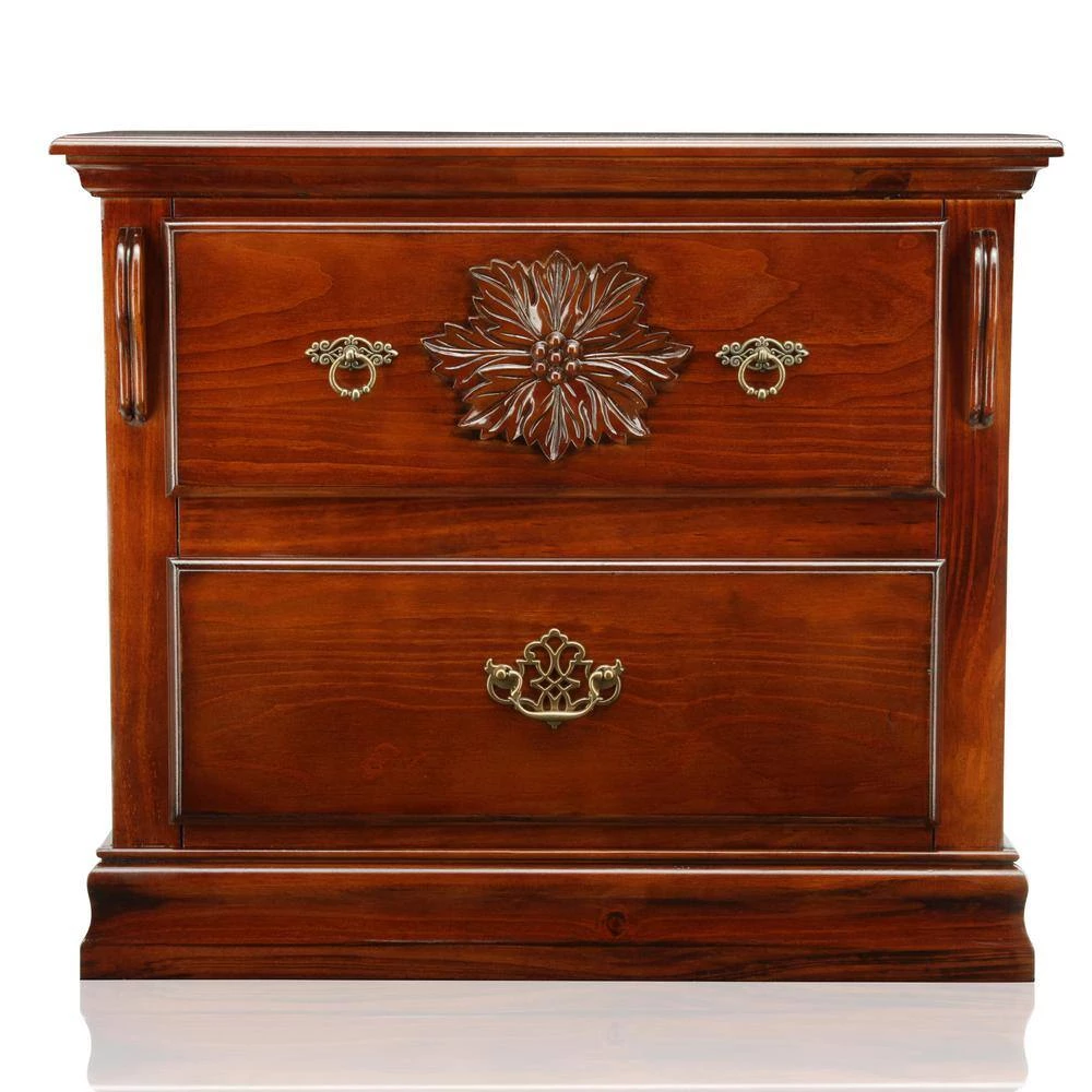 Polasca 2-Drawer Glossy Dark Pine Nightstand 24.25 in. H x 28 in. W x 16 in. D by Furniture of America 2 Polasca 2-Drawer Glossy Dark Pine Nightstand 24.25 in. H x 28 in. W x 16 in. D by Furniture of America - Image 2