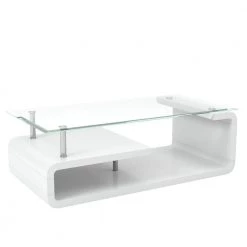 Bellamy 48 in. Glossy White/Clear Large Rectangle Glass Coffee Table with Shelf by Furniture of America -Furniture of America Sales Store glossy white furniture of america coffee tables idf 4056c 1f 1000