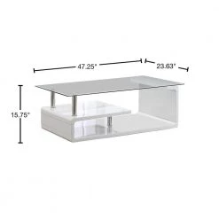 Bellamy 48 in. Glossy White/Clear Large Rectangle Glass Coffee Table with Shelf by Furniture of America -Furniture of America Sales Store glossy white furniture of america coffee tables idf 4056c 40 1000