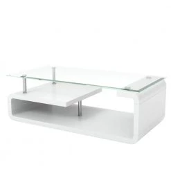 Bellamy 48 in. Glossy White/Clear Large Rectangle Glass Coffee Table with Shelf by Furniture of America -Furniture of America Sales Store glossy white furniture of america coffee tables idf 4056c 44 1000