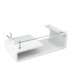 Bellamy 48 in. Glossy White/Clear Large Rectangle Glass Coffee Table with Shelf by Furniture of America -Furniture of America Sales Store glossy white furniture of america coffee tables idf 4056c 4f 1000