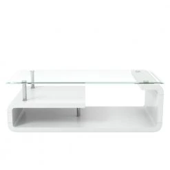 Bellamy 48 in. Glossy White/Clear Large Rectangle Glass Coffee Table with Shelf by Furniture of America
