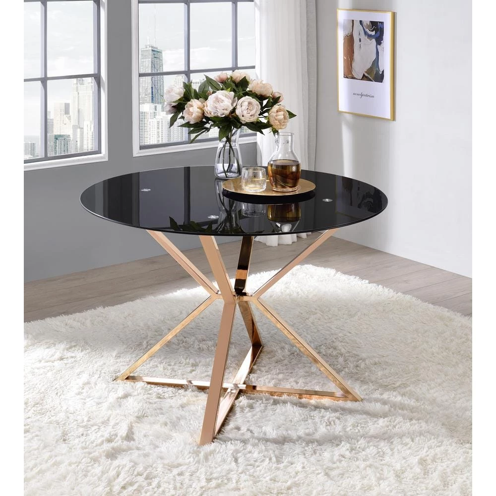 Kapela 41.5 in. Gold and Black Round Dining Table by Furniture of America 2 Kapela 41.5 in. Gold and Black Round Dining Table by Furniture of America - Image 2