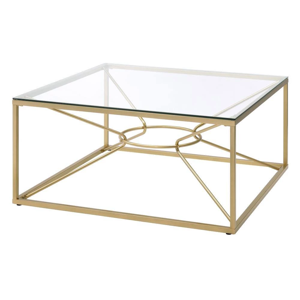 Karrey 35 .78 in. Gold Coating and Clear Square Glass Top Coffee Table by Furniture of America 6 Karrey 35 .78 in. Gold Coating and Clear Square Glass Top Coffee Table by Furniture of America - Image 6