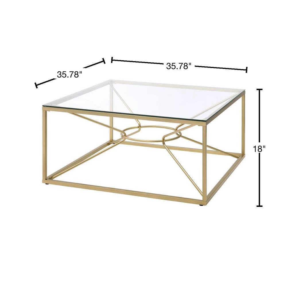 Karrey 35 .78 in. Gold Coating and Clear Square Glass Top Coffee Table by Furniture of America 3 Karrey 35 .78 in. Gold Coating and Clear Square Glass Top Coffee Table by Furniture of America - Image 3