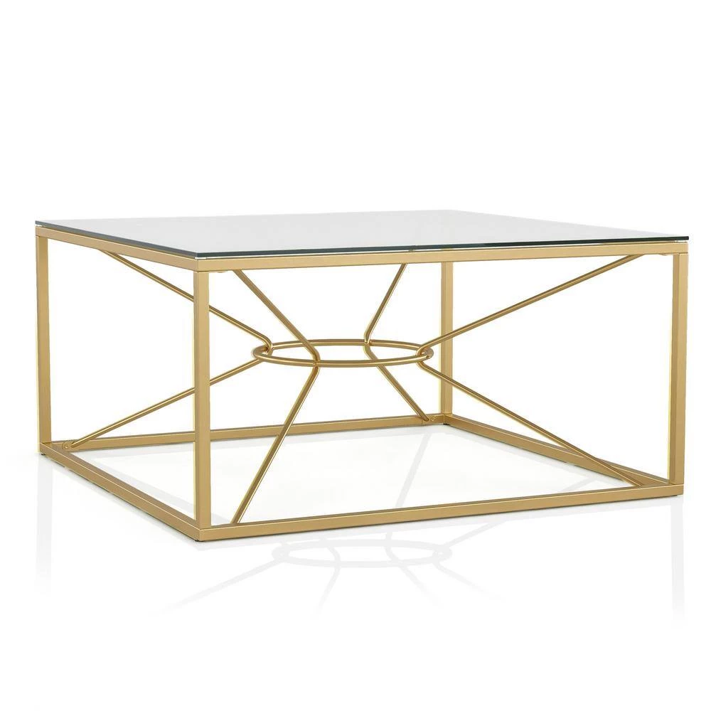 Karrey 35 .78 in. Gold Coating and Clear Square Glass Top Coffee Table by Furniture of America 5 Karrey 35 .78 in. Gold Coating and Clear Square Glass Top Coffee Table by Furniture of America - Image 5