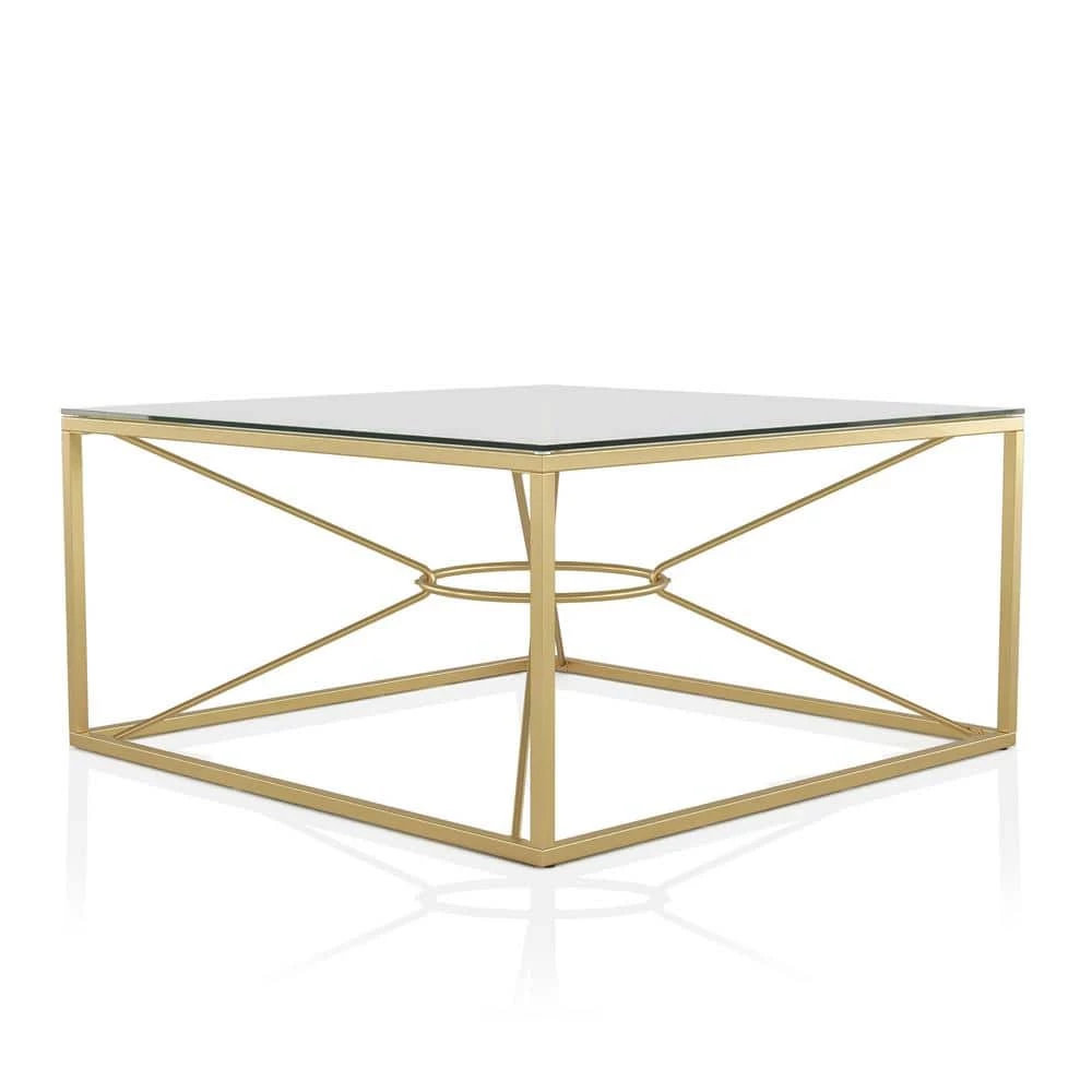 Karrey 35 .78 in. Gold Coating and Clear Square Glass Top Coffee Table by Furniture of America 1 Karrey 35 .78 in. Gold Coating and Clear Square Glass Top Coffee Table by Furniture of America