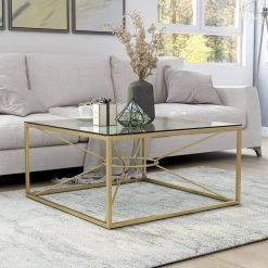 Karrey 35 .78 in. Gold Coating and Clear Square Glass Top Coffee Table by Furniture of America 11 Karrey 35 .78 in. Gold Coating and Clear Square Glass Top Coffee Table by Furniture of America -Furniture of America Sales Store gold coating and clear furniture of america coffee tables idf 4534c c3 1000