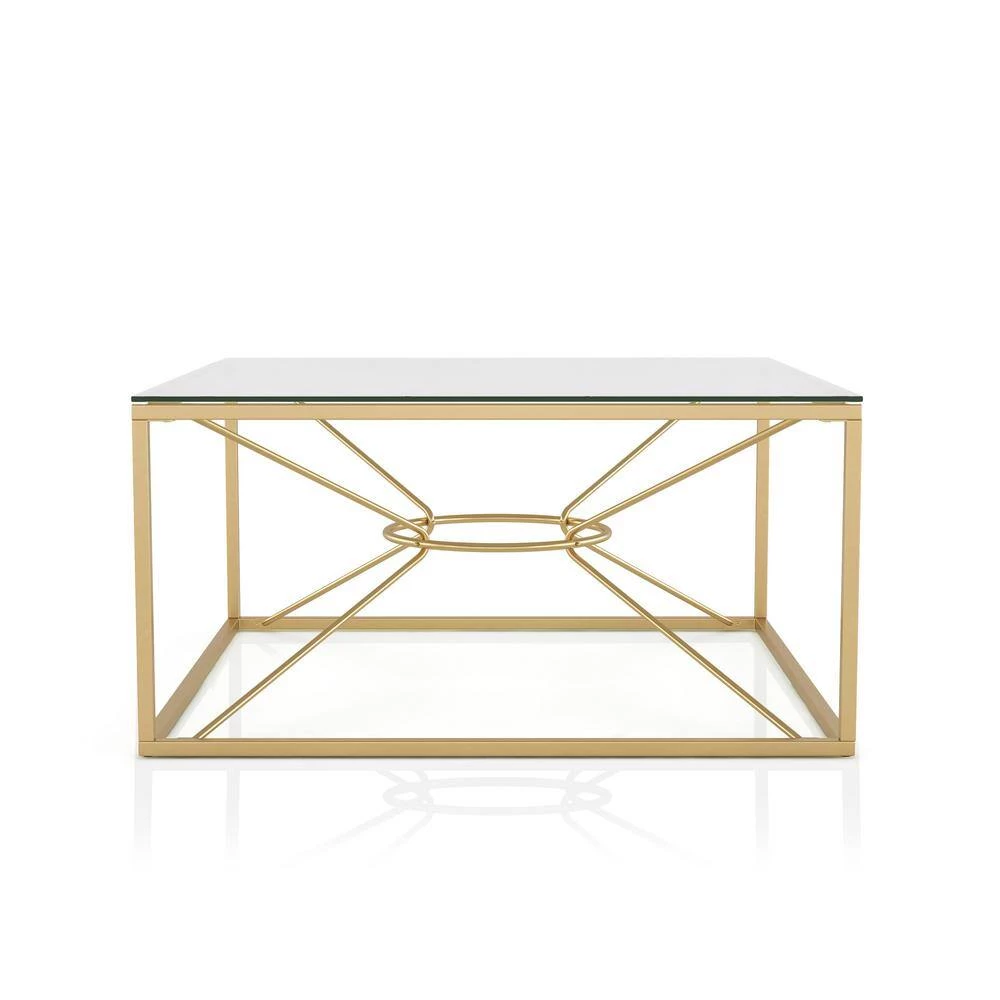 Karrey 35 .78 in. Gold Coating and Clear Square Glass Top Coffee Table by Furniture of America 2 Karrey 35 .78 in. Gold Coating and Clear Square Glass Top Coffee Table by Furniture of America - Image 2