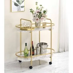 Ashney 2-Shelf Gold Coating and White Serving Cart by Furniture of America -Furniture of America Sales Store gold coating and white furniture of america bar carts idf ac257 31 1000