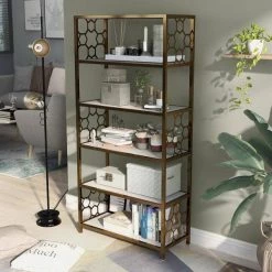 Randalls 63 in. Gold Coating and White Metal 5-Shelf Contemporary Standard Bookcase by Furniture of America 8 Randalls 63 in. Gold Coating and White Metal 5-Shelf Contemporary Standard Bookcase by Furniture of America -Furniture of America Sales Store gold coating and white furniture of america bookcases bookshelves idf ac314 1f 1000