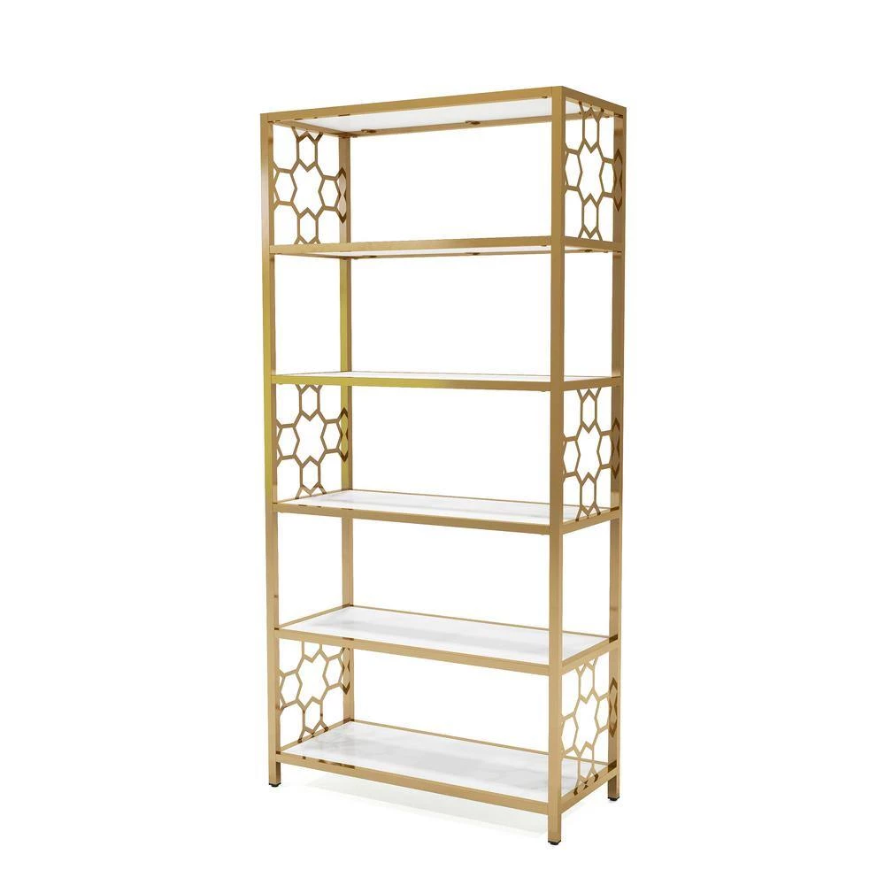 Randalls 63 in. Gold Coating and White Metal 5-Shelf Contemporary Standard Bookcase by Furniture of America 5 Randalls 63 in. Gold Coating and White Metal 5-Shelf Contemporary Standard Bookcase by Furniture of America - Image 5