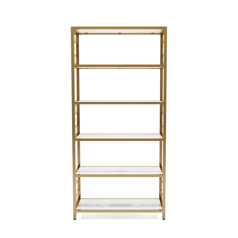Randalls 63 in. Gold Coating and White Metal 5-Shelf Contemporary Standard Bookcase by Furniture of America 3 Randalls 63 in. Gold Coating and White Metal 5-Shelf Contemporary Standard Bookcase by Furniture of America - Image 3