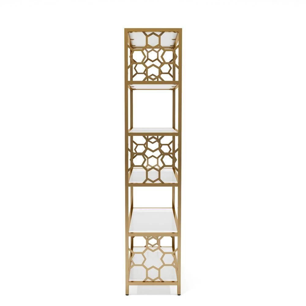 Randalls 63 in. Gold Coating and White Metal 5-Shelf Contemporary Standard Bookcase by Furniture of America 2 Randalls 63 in. Gold Coating and White Metal 5-Shelf Contemporary Standard Bookcase by Furniture of America - Image 2