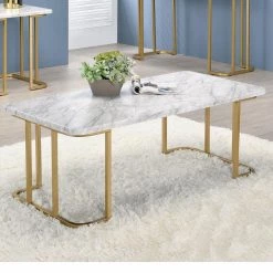Pasadina 47.25 in. Gold Coating and White Rectangular Faux Marble Top Coffee Table by Furniture of America -Furniture of America Sales Store gold coating and white furniture of america coffee tables idf 4564wh c 31 1000