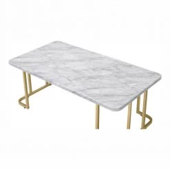Pasadina 47.25 in. Gold Coating and White Rectangular Faux Marble Top Coffee Table by Furniture of America -Furniture of America Sales Store gold coating and white furniture of america coffee tables idf 4564wh c 44 1000